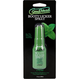 GoodHead Booty Licker Spray packaging with green spray bottle and black background