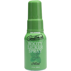 Green bottle of GoodHead Booty Licker Spray on a white background
