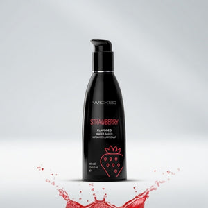 Black bottle of Wicked Strawberry flavored product on a Bright background