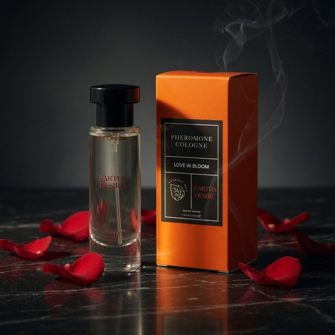 Cartier Desire cologne bottle and packaging with red rose petals on a dark surface