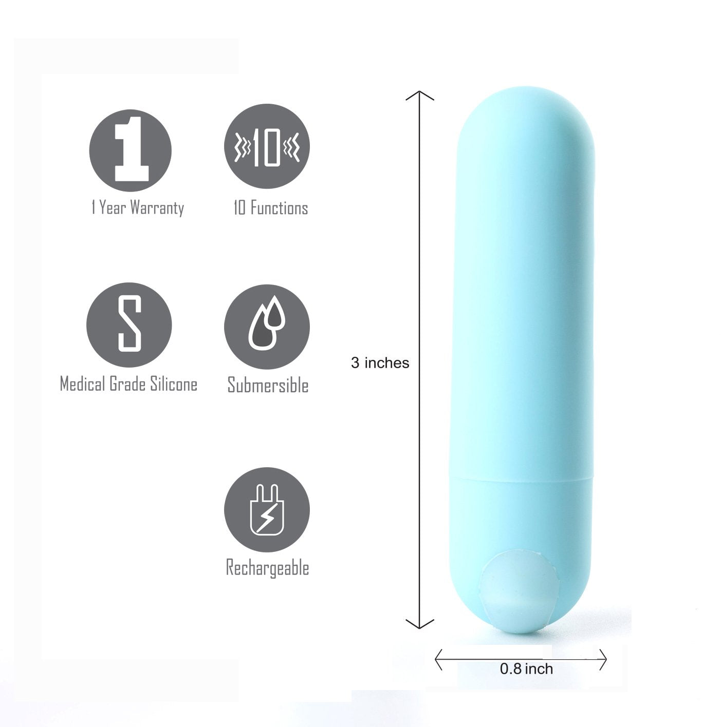 Maia Jessi - Teal Blue USB Rechargeable 7.6 cm Body-Safe Silicone Bullet Vibrator