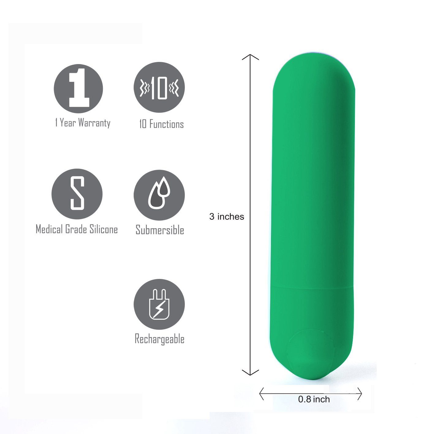 Maia Jessi - Emerald Green USB Rechargeable Bullet Vibrator (7.6 cm, Body-Safe Silicone)