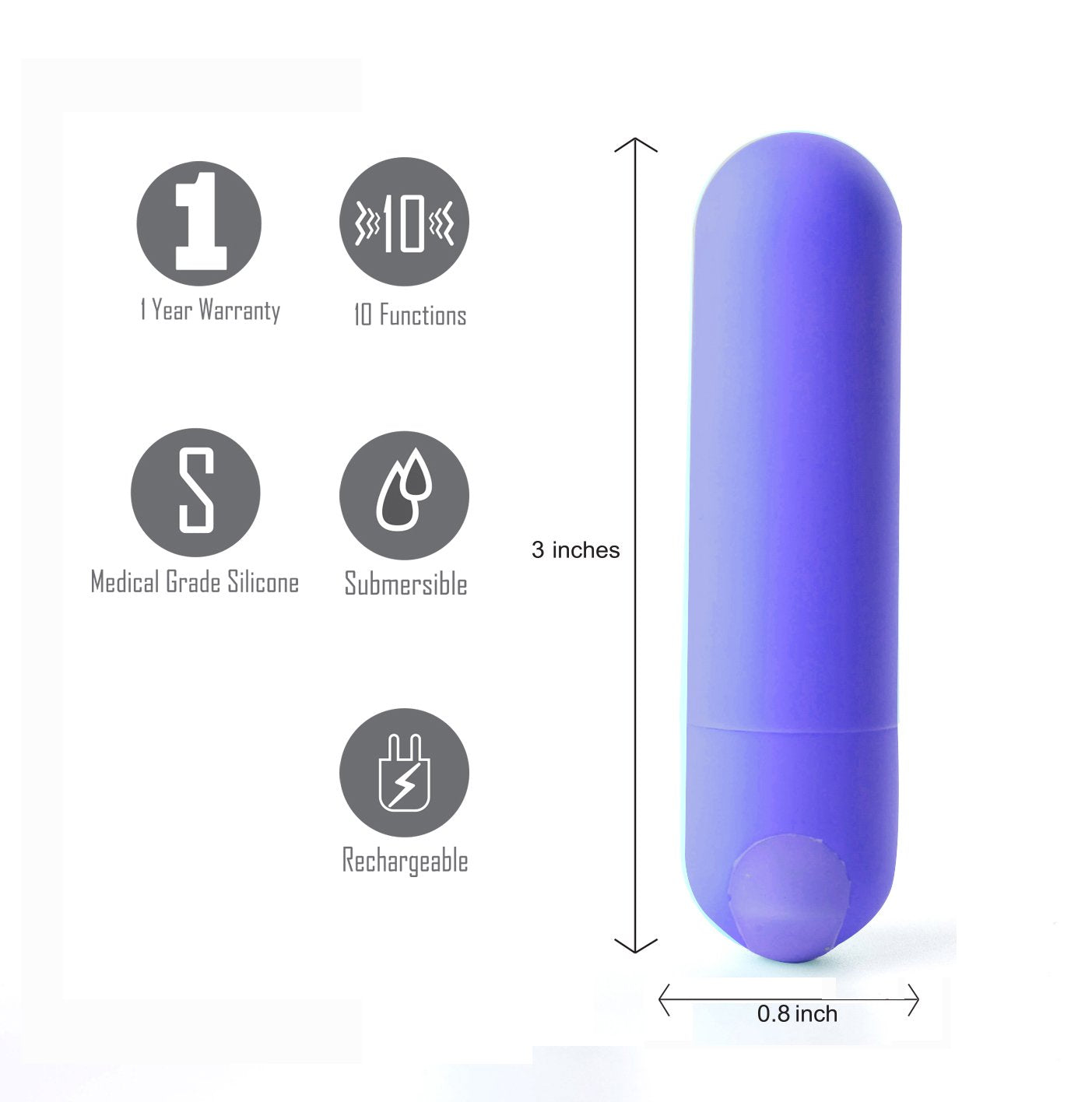 Maia Jessi - Purple USB Rechargeable Bullet Vibrator (7.6 cm, Body-Safe Silicone)