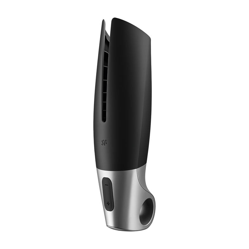 Satisfyer Power Masturbator - Black USB Rechargeable Vibrating Male Masturbator with App Control for Enhanced Pleasure