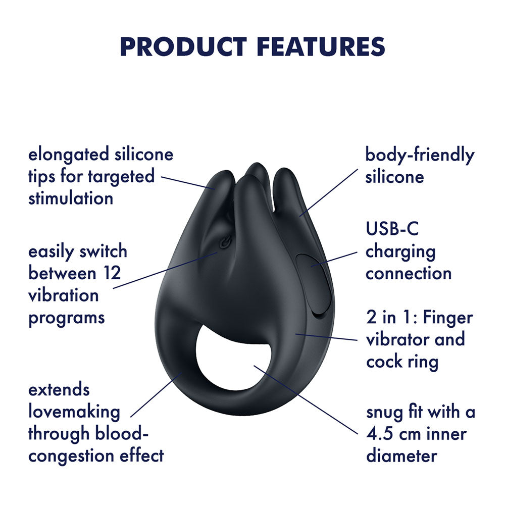 Satisfyer Couples Ring – Rechargeable, Body-Safe Silicone – Black