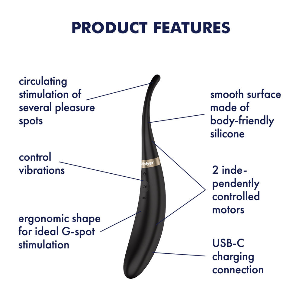 Satisfyer Tip Tease - Black USB Rechargeable Vibrator with Twirling Tip for Enhanced Pleasure