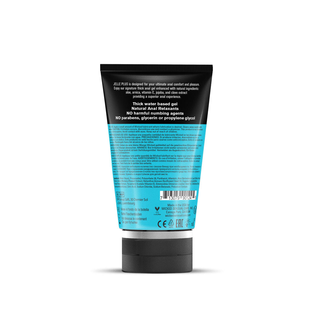 Wicked Jelle Plus - Soothing Water-Based Anal Lubricant - 120 ml Bottle (Body-Safe, pH Balanced)