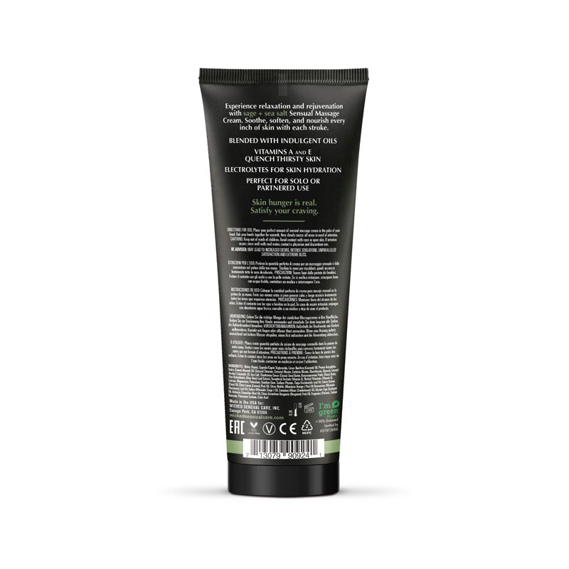 Wicked SAGE + SEA SALT Body-Safe Sensual Massage Cream - Relaxing Scented Formula - 120 ml Tube