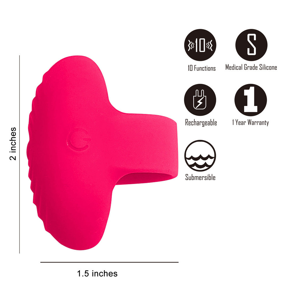Maia RUBY - Gender-Neutral USB Rechargeable Finger Stimulator in Pink (Body-Safe Silicone, 10 cm)