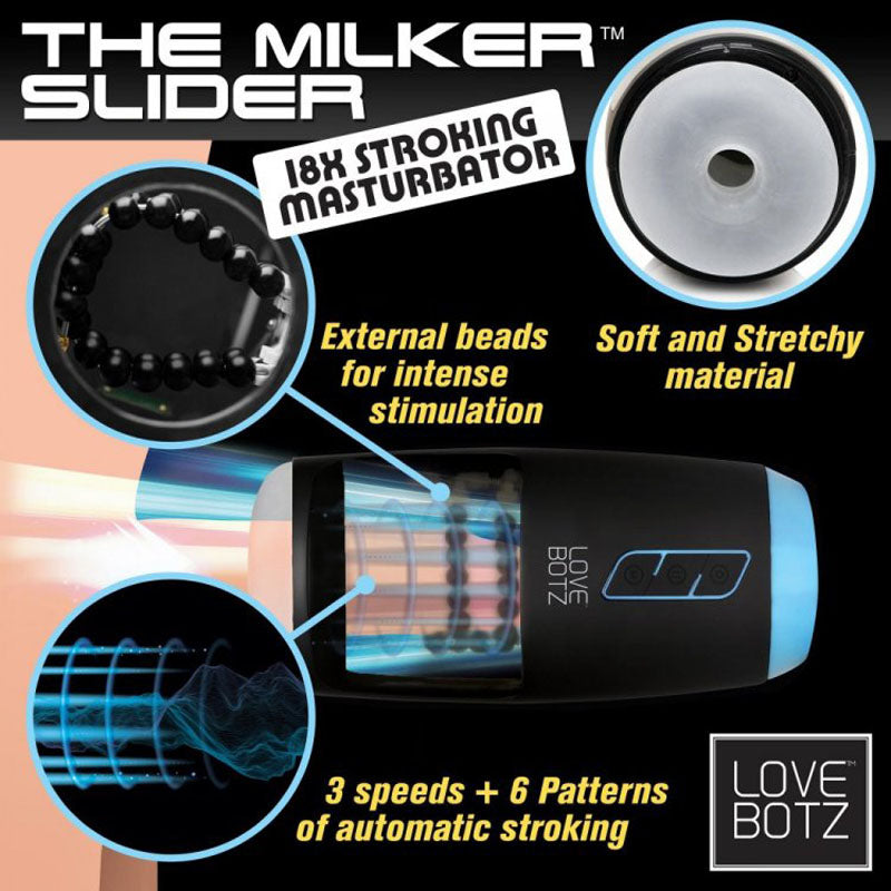 LoveBotz The Milker Slider 18X Body-Safe USB Rechargeable Stroking Masturbator - Ultimate Pleasure Device for All