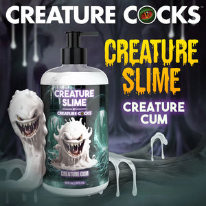 Bottle of 'Creature Slime' with creature-themed design and text on a dark background.