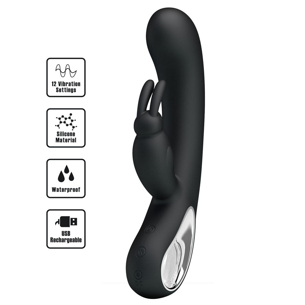 Party Up COLIN Rabbit Vibrator – Black (21 cm, USB Rechargeable, Body-Safe Silicone)