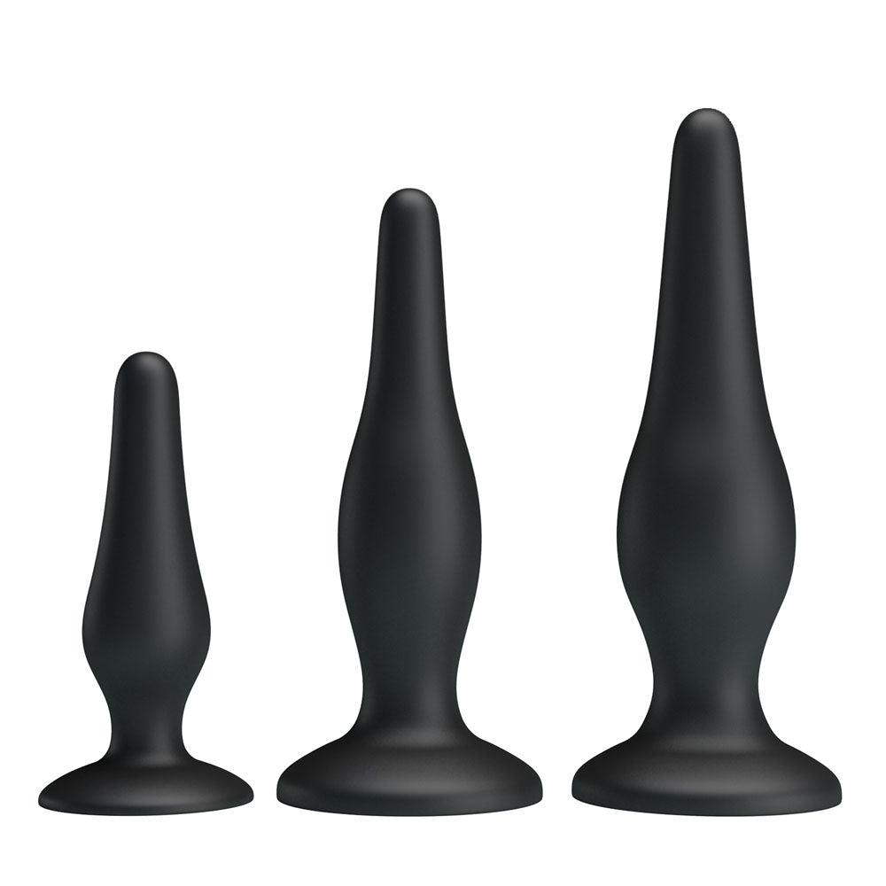 Party Up JERRY Body-Safe Butt Plug Set - Black - 3 Size Options for All Bodies