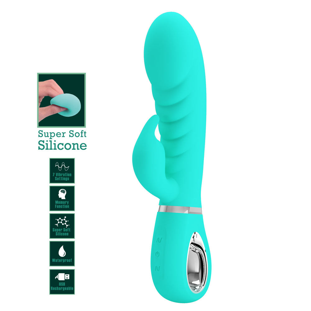 Party Up EDWARD Rabbit Vibe – Teal (20 cm USB Rechargeable Body-Safe Silicone Vibrator)