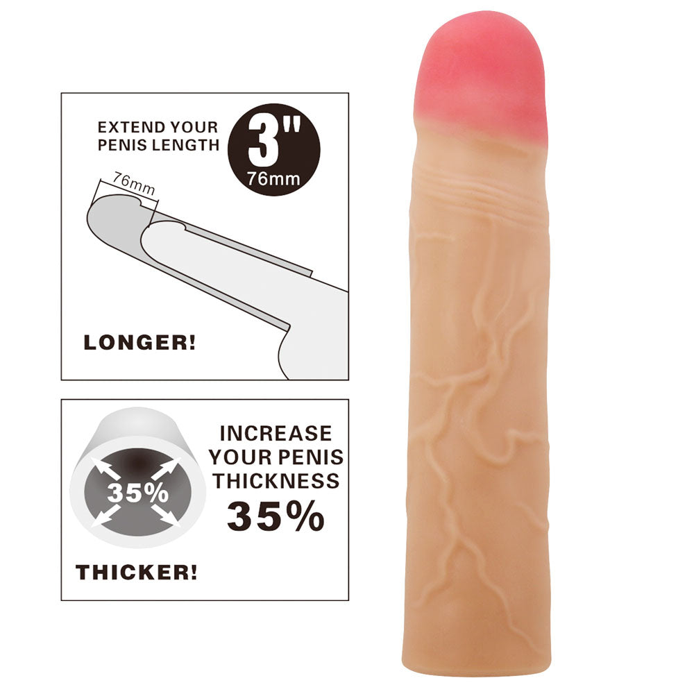 Party Up Body-Safe 3-Inch Penis Extender Sleeve - Flesh Tone (Enhances Performance, Comfortable Fit)