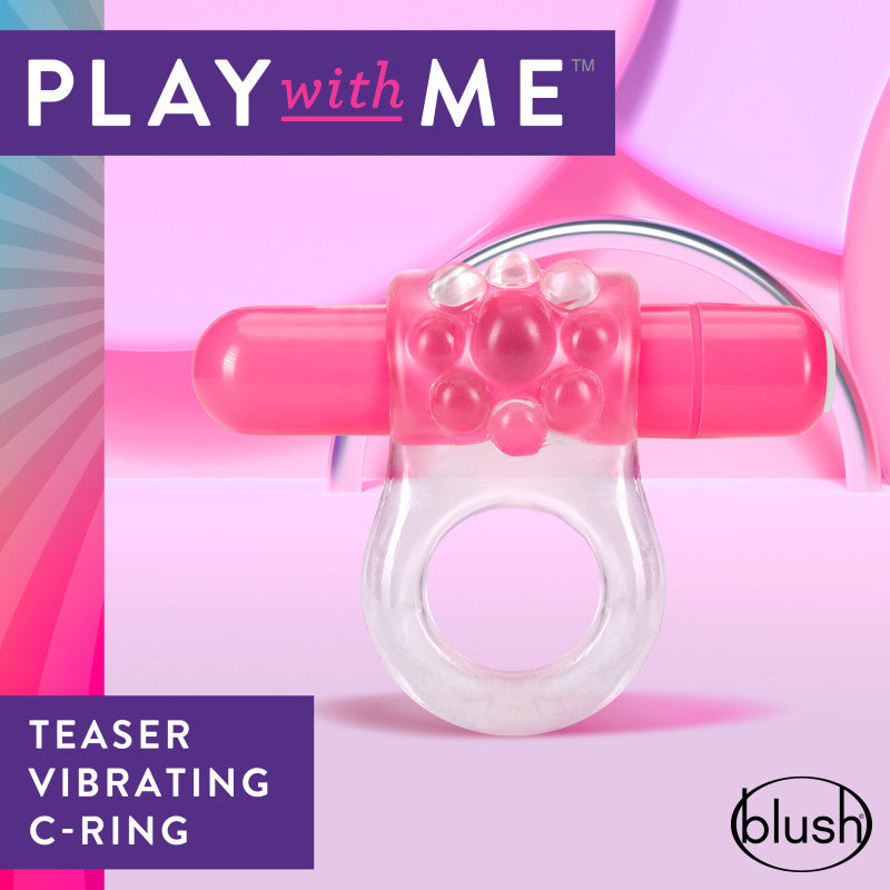Play With Me Body-Safe Vibrating C-Ring - Clear/Pink Teaser Cock Ring (USB Rechargeable, Enhanced Stimulation)