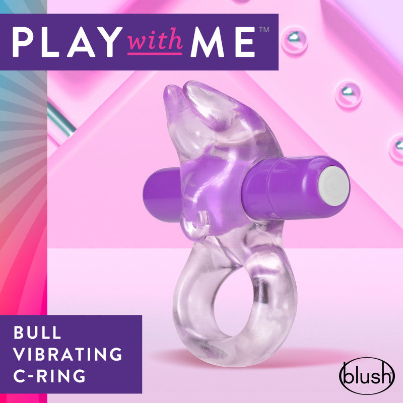 Play With Me Body-Safe Vibrating C-Ring - Clear/Purple Rechargeable Cock Ring