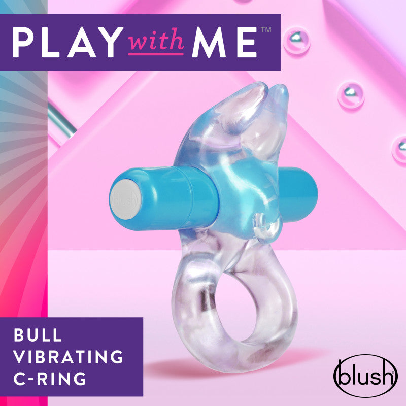 Play With Me Body-Safe Vibrating Cock Ring - Clear/Blue Dual-Action C-Ring for Enhanced Pleasure (USB Rechargeable)