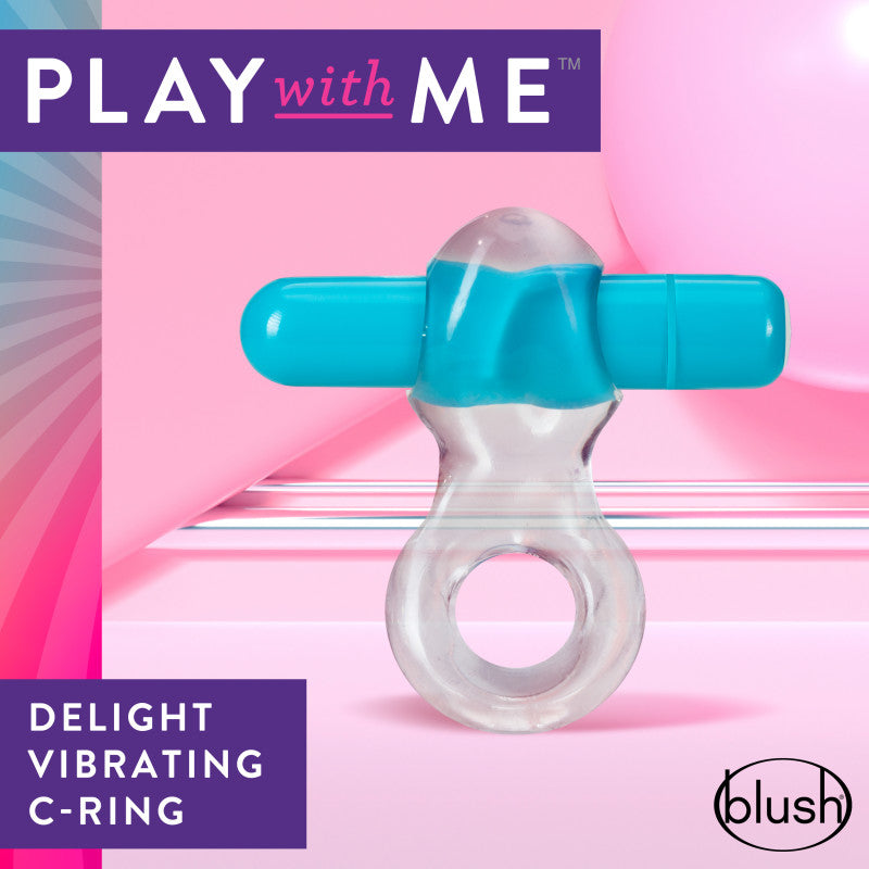 Play With Me Delight Body-Safe Vibrating C-Ring - Clear/Blue (Rechargeable, Adjustable Fit)