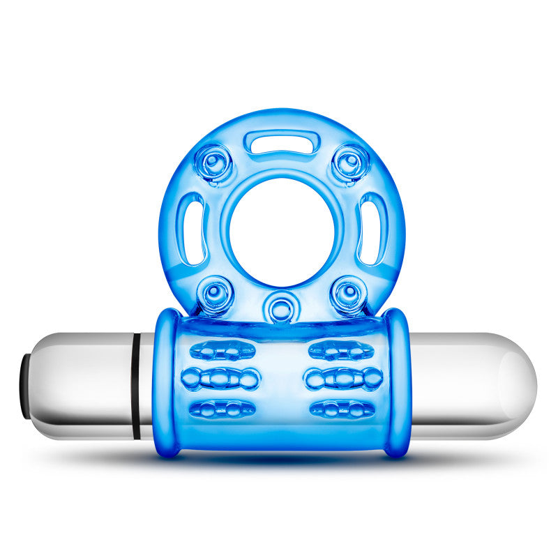 Stay Hard 10-Function Vibrating Cock Ring for Enhanced Pleasure - Blue Body-Safe Silicone Design