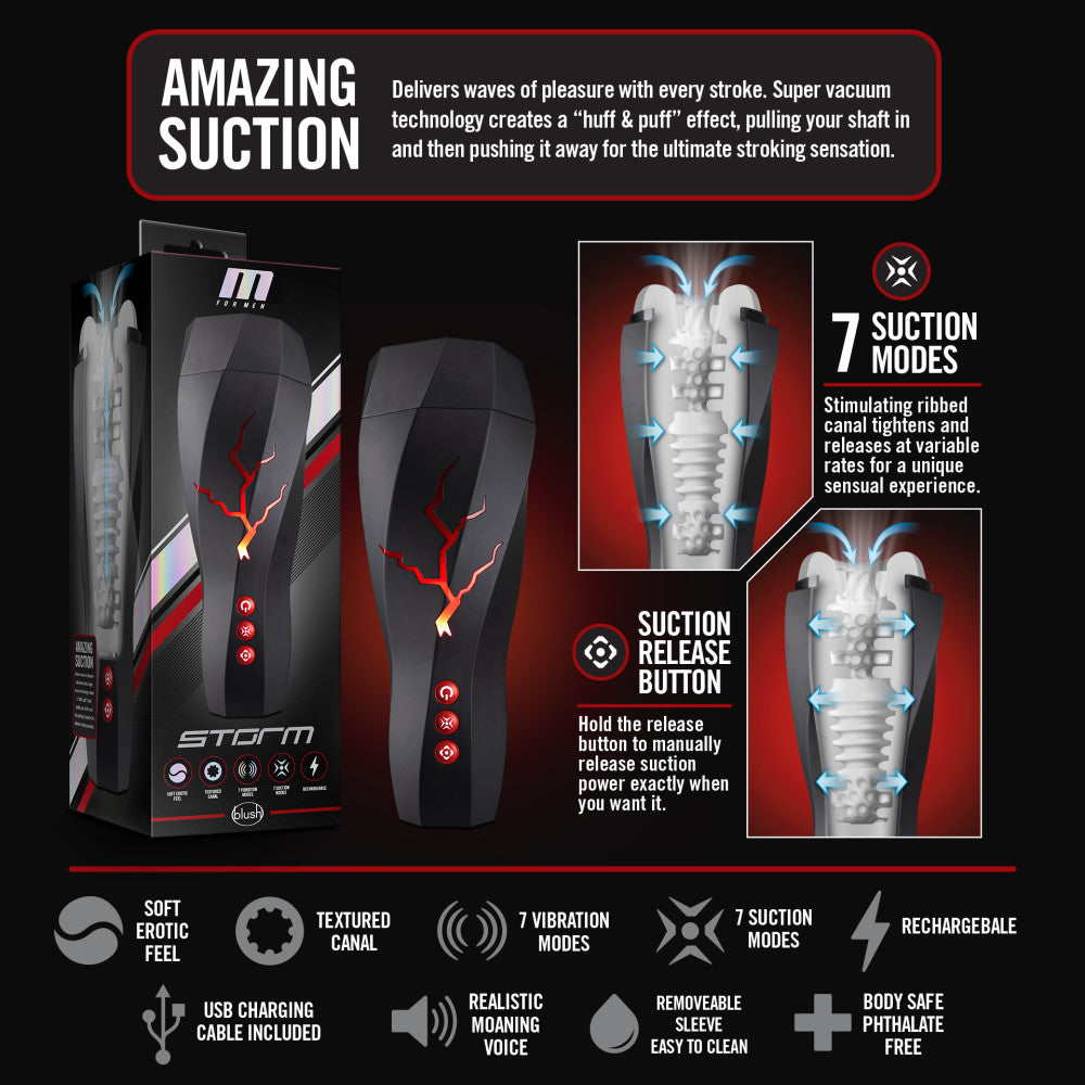 M For Men Storm USB Rechargeable Auto Stroker for Men