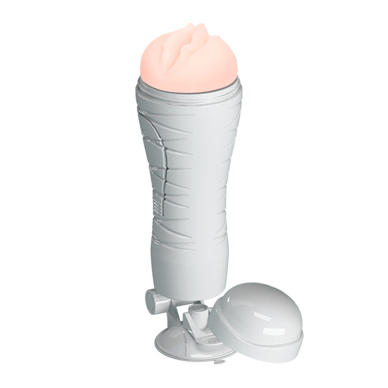 CRAZY BULL FLORA Body-Safe Vibrating Stroker - Flesh USB Rechargeable Squeezeable Vagina Stroker with Suction Base for Enhanced Pleasure