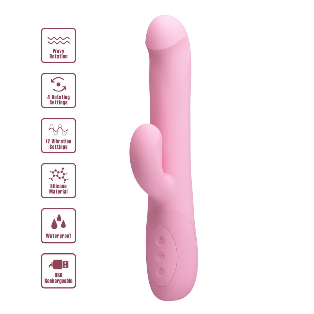 Party Up DEAN Wavy Rotation Vibe - Pink (USB Rechargeable, 23.8 cm Rotating Rabbit Vibrator for Enhanced Pleasure)