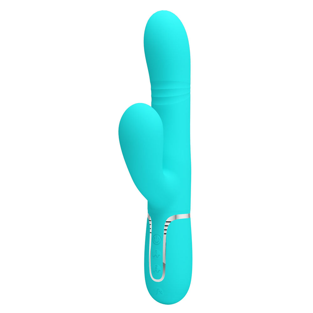 Party Up PAUL Teal Rolling Beads Vibrator - 22.6 cm USB Rechargeable Thrusting Rabbit for Enhanced Pleasure