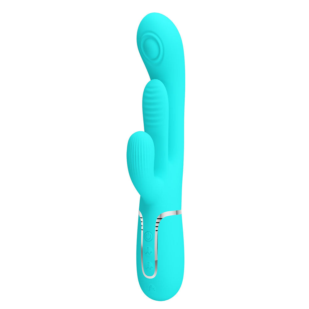 Party Up ANDY Rechargeable Multi-Function Rabbit Vibrator - Teal (22.2 cm, Flicking & Thumping Tip, Body-Safe Silicone)