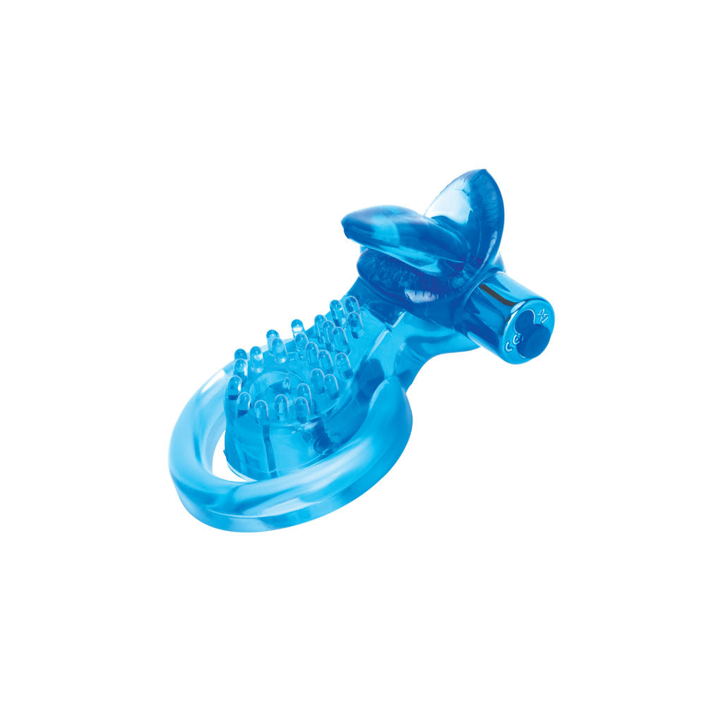 Bodywand Rechargeable Vibrating Cock Ring with Clitoral Stimulator - Blue USB Rechargeable Duo Ring