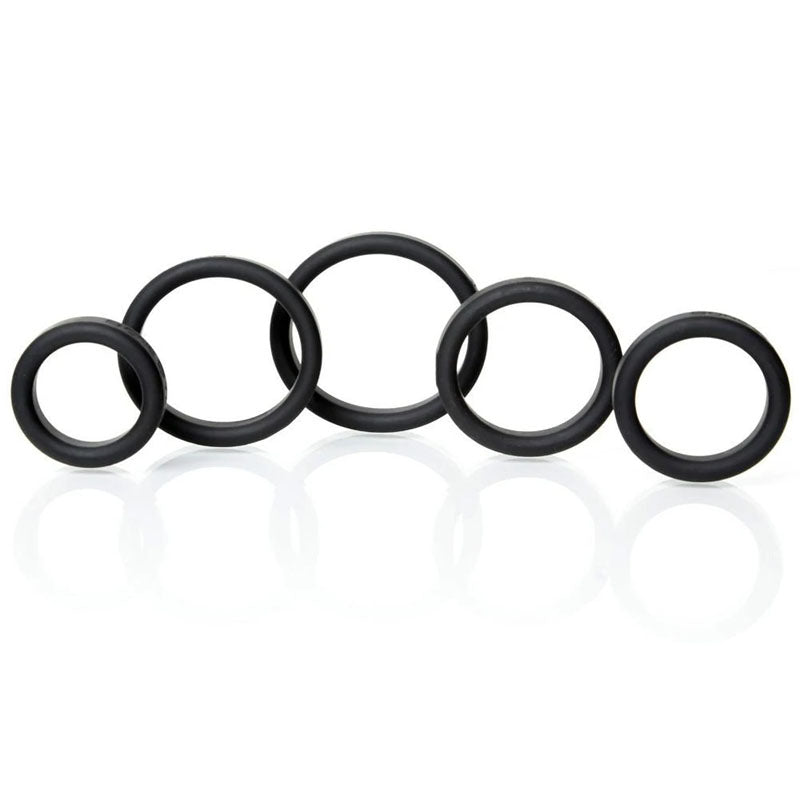 Boneyard Body-Safe Silicone Cock Ring Set - 5 Sizes in Black for Enhanced Pleasure