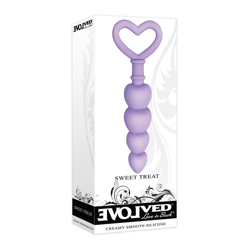 Evolved Sweet Treat - Body-Safe Purple 11.5 cm Beaded Butt Plug with Handle (USB Rechargeable)