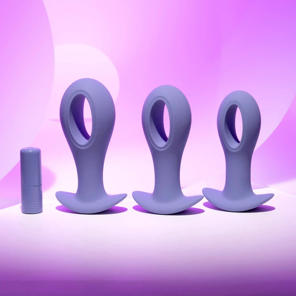 Evolved Body-Safe Silicone Hole Punch Plug Set – Interchangeable Bullet Purple Butt Plugs (3 Sizes, USB Rechargeable)