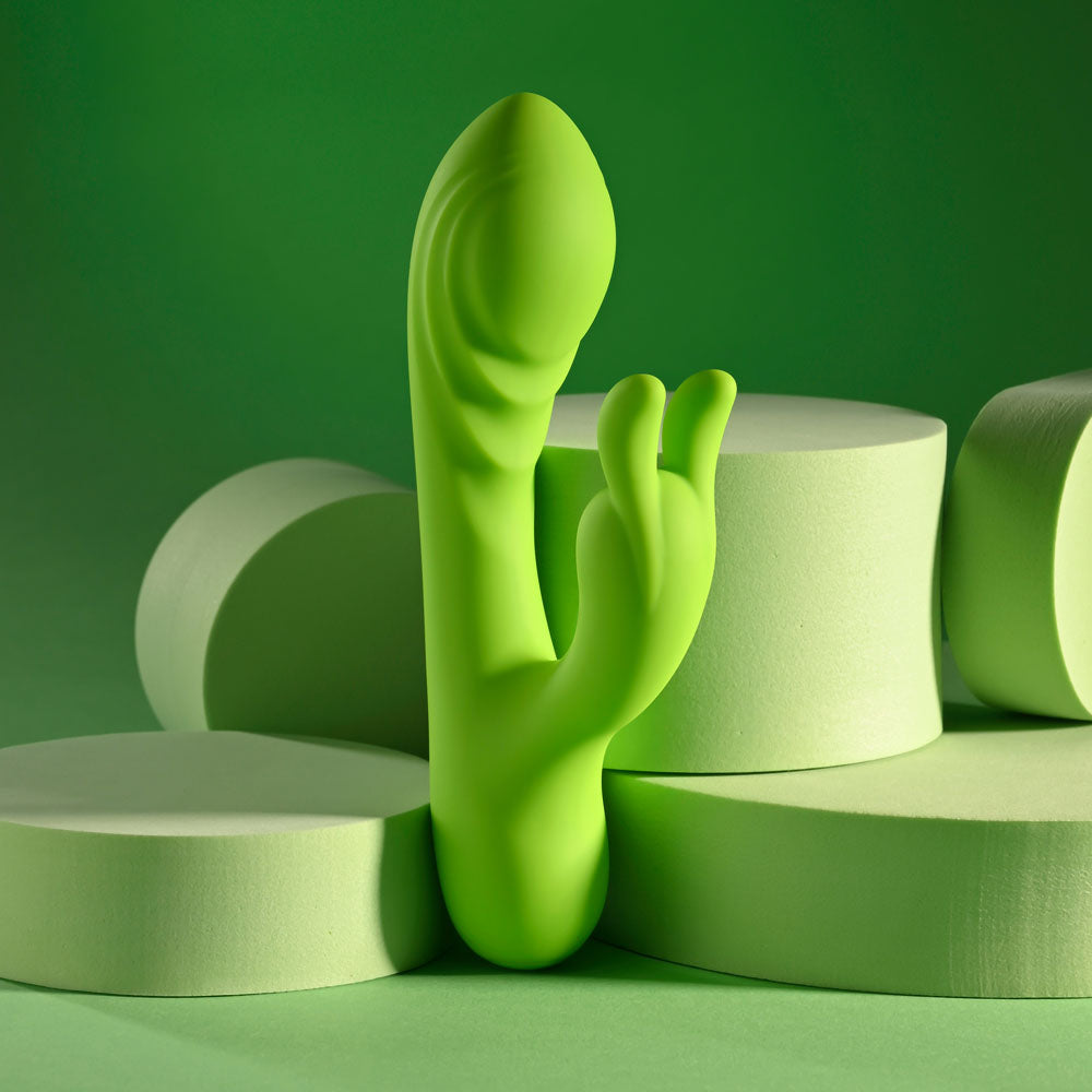 Evolved BRAT BUNNY - Eco-Friendly Green USB Rechargeable Rabbit Vibrator (16.2 cm, Body-Safe Silicone)