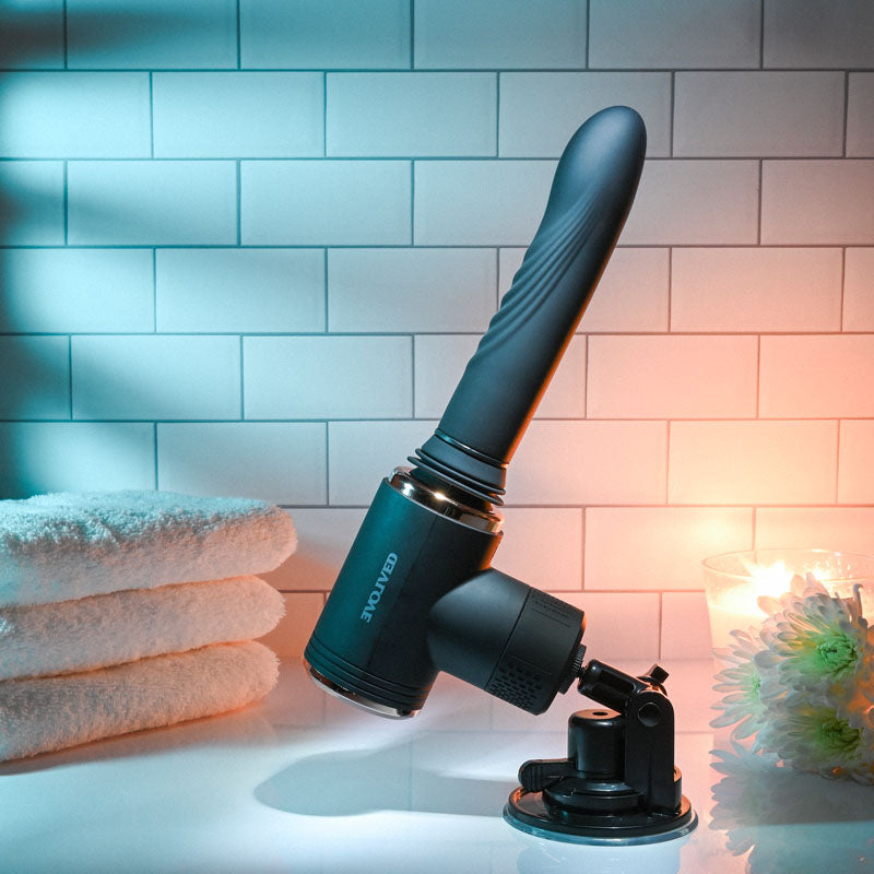 Evolved Too Hot to Handle - Black USB Rechargeable Thrusting Vibrator with Stand for Ultimate Pleasure