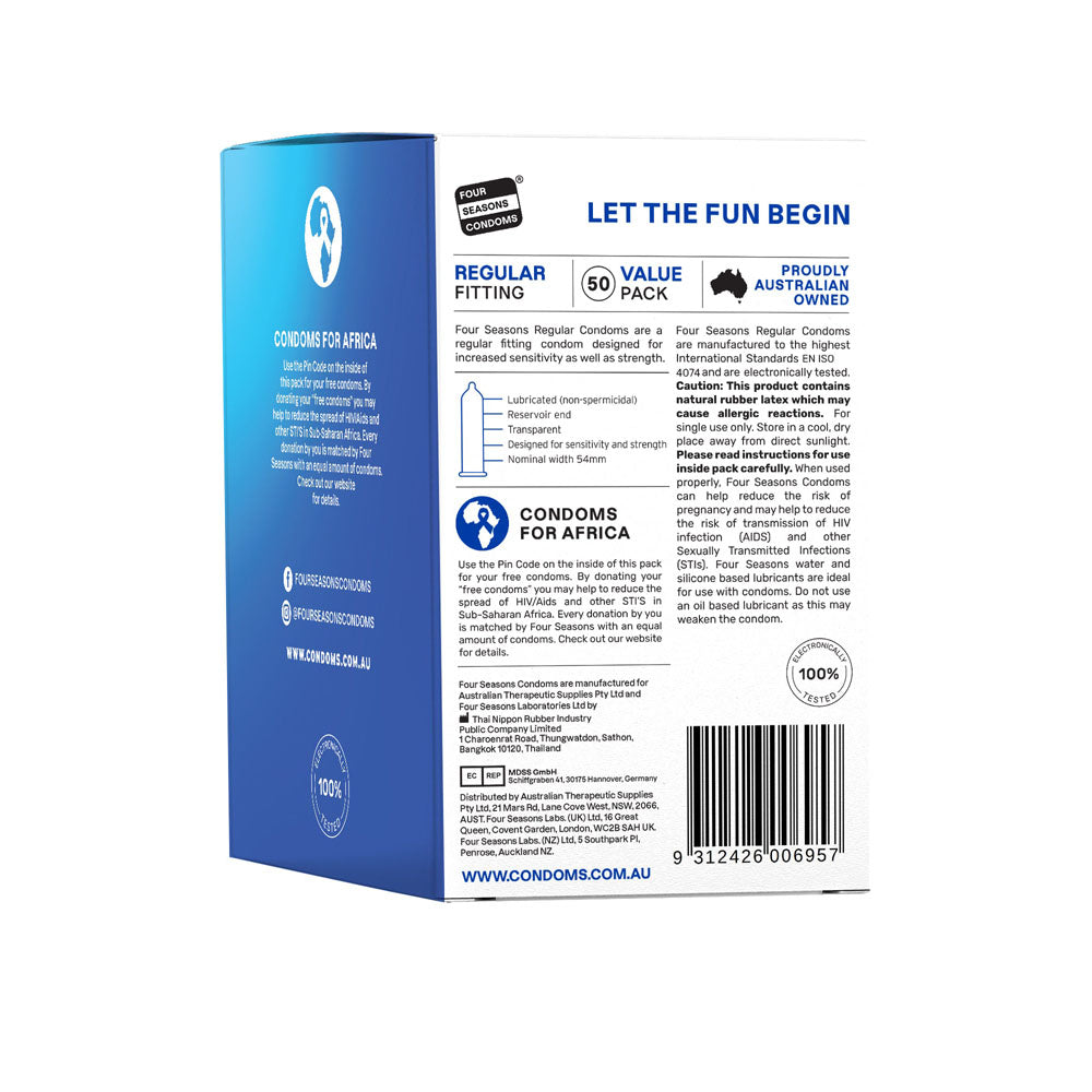 Four Seasons Regular Fit Lubricated Condoms - 50 Pack for Enhanced Pleasure and Protection