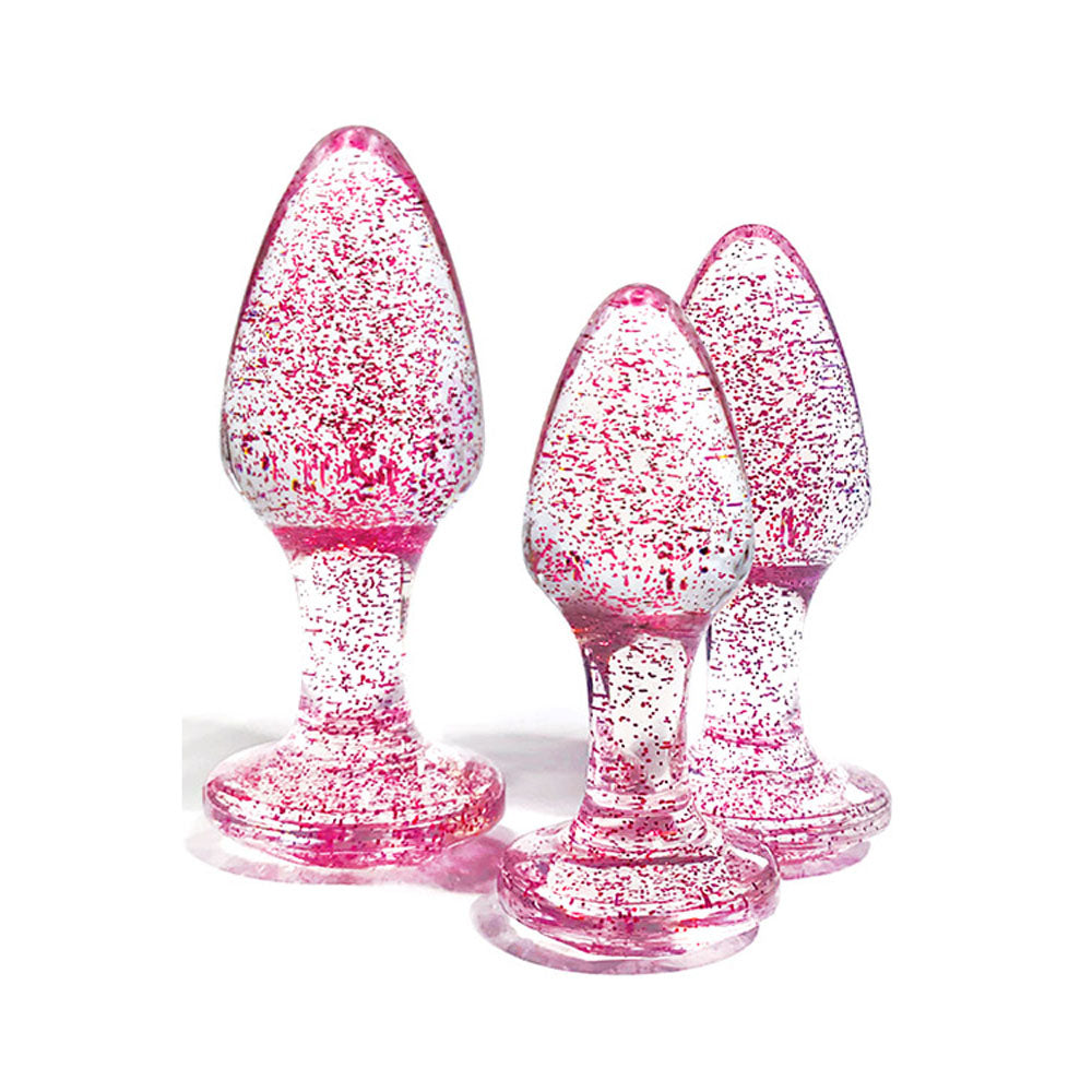 Rainbow Bliss 3-Piece Butt Plug Set - Versatile Glitter Pink Plugs - Perfect for All Sizes