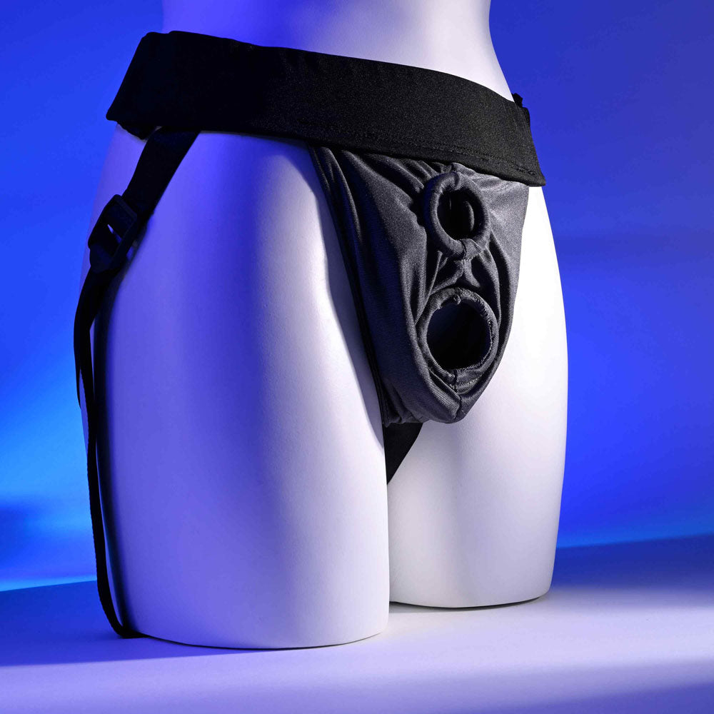 Gender-Neutral Adjustable Black Strap-On Harness for Double Rider Experience (Probe Not Included)