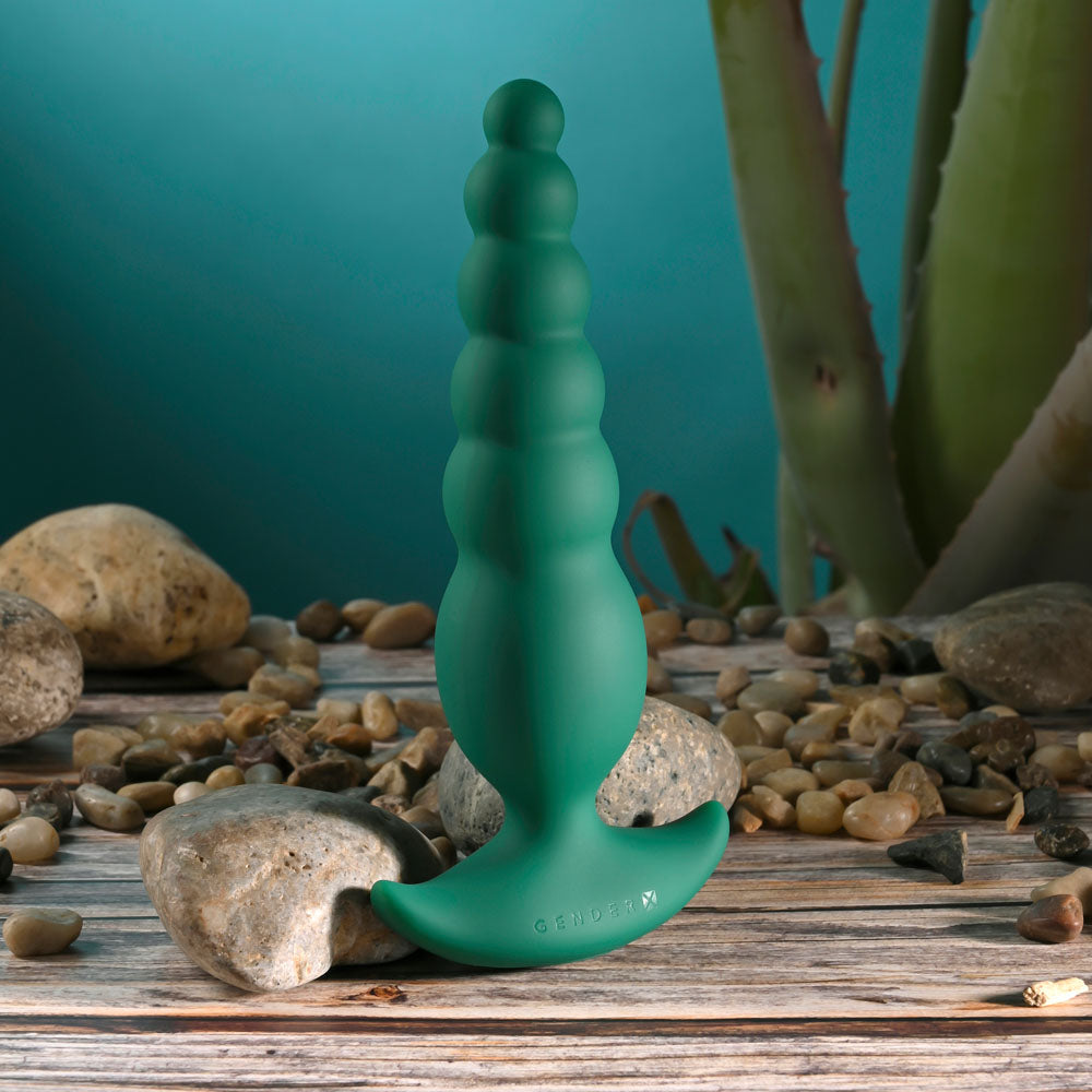 Gender X THE RATTLER - Green USB Rechargeable Vibrating and Twirling Anal Plug (17 cm, Body-Safe Silicone)