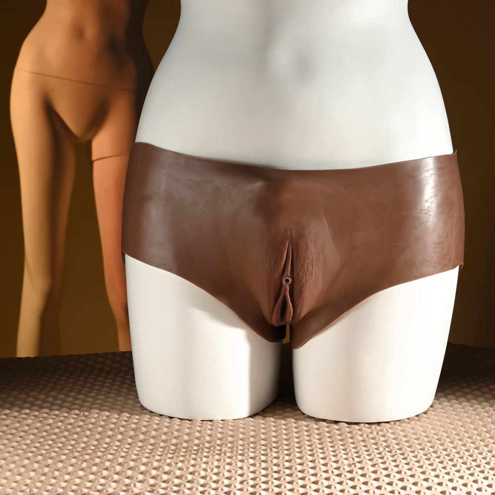 Gender-Neutral Body-Safe Silicone Vagina Briefs – Dark Brown (Comfort Fit, Wearable Design)