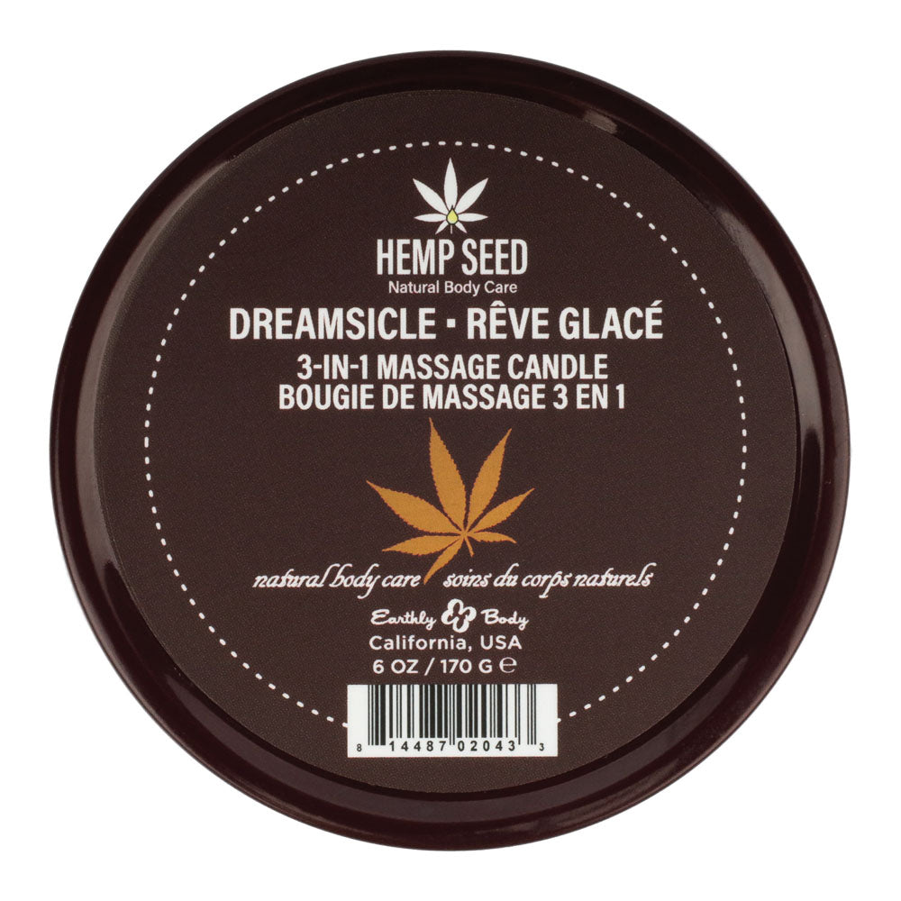 Hemp Seed 3-in-1 Massage Candle - Dreamsicle Scent (Tangerine & Plum) - 170g - Body-Safe Wellness Candle