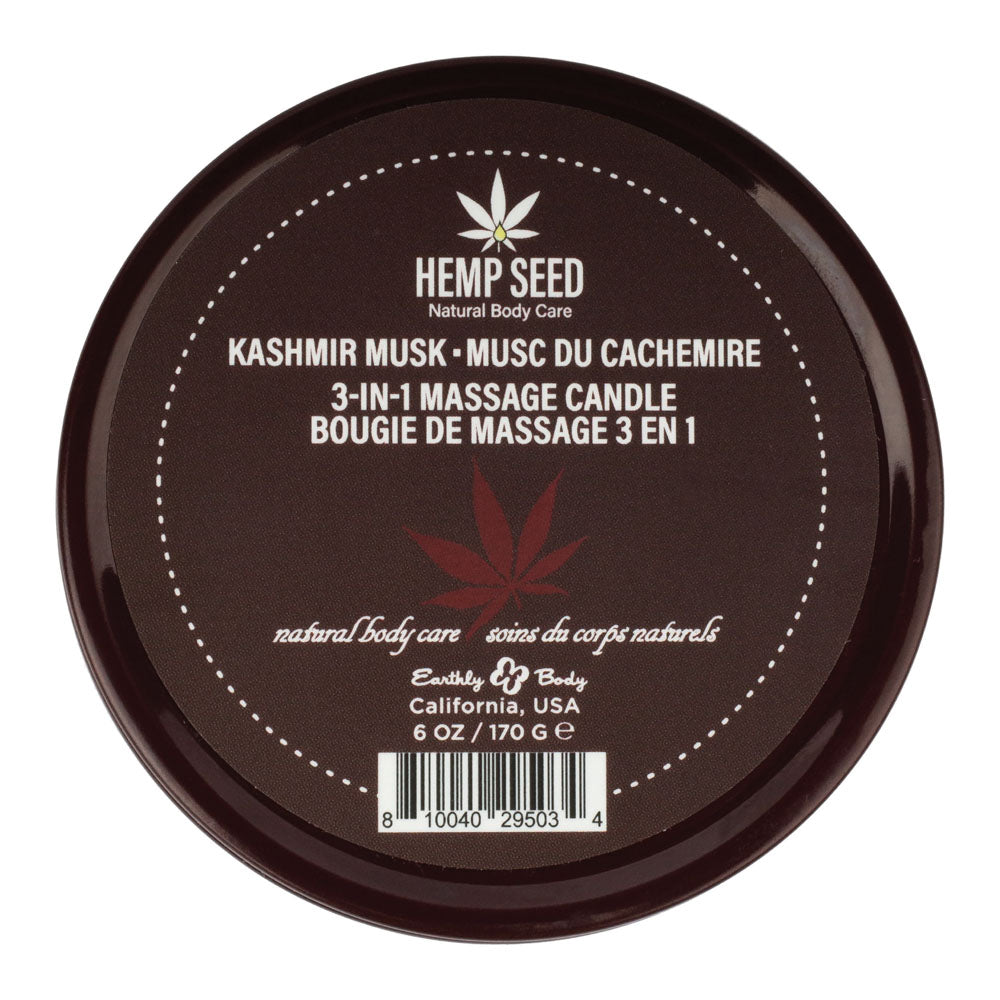 Hemp Seed 3-in-1 Massage Candle - Kashmir Musk Scent (Brandy, Magnolia & Vanilla Musk) - 170g - Body-Safe & Eco-Friendly
