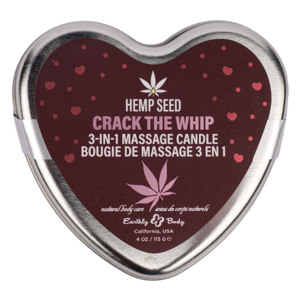 EB Hemp Seed 3-in-1 Massage Heart Candle - Crack The Whip (Dew-Kissed Rose, Violet Petals, Warm Amber) - 113g - Body-Safe, Aromatherapy Wellness Candle