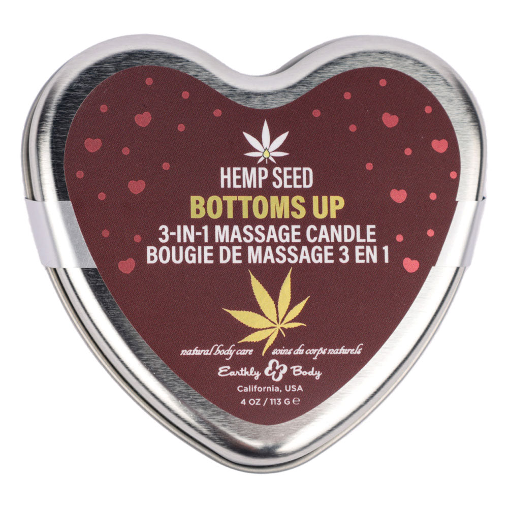EB Hemp Seed 3-in-1 Massage Heart Candle - Bottom's Up (Wild Blueberries, Dewy Meadow-Grass, Sweet Wildflowers) - 113 g - Eco-Friendly Wellness Essential