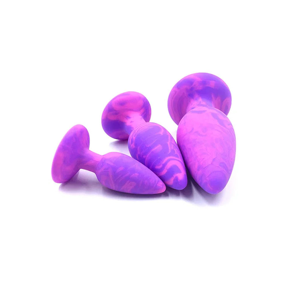 Adam & Eve COLOUR SWIRL Anal Plug Set – Versatile Purple/Pink Butt Plugs in 3 Sizes for Enhanced Pleasure