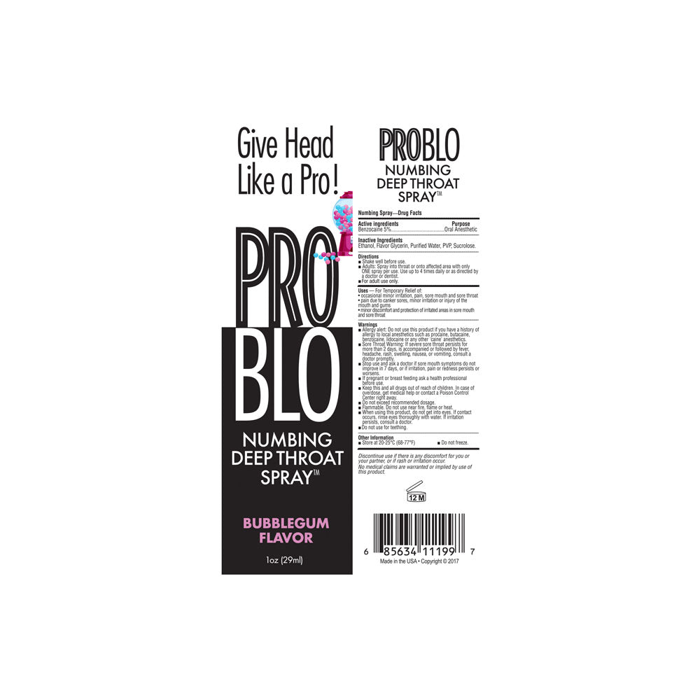 ProBlo Novelties – Bubblegum Flavored Deep Throat Spray – 30 ml