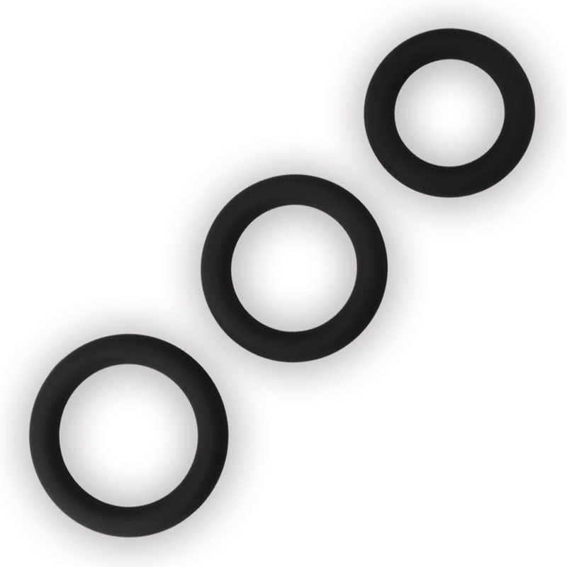 Power Plus Body-Safe Silicone Snug Ring Set - 3 Sizes in Black for Enhanced Pleasure and Comfort