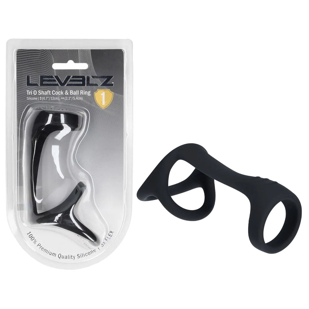 LEVELZ black Tri-O silicone cock and ball ring
