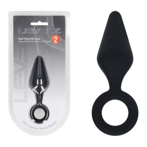 LEVELZ Medium black silicone butt plug with loop