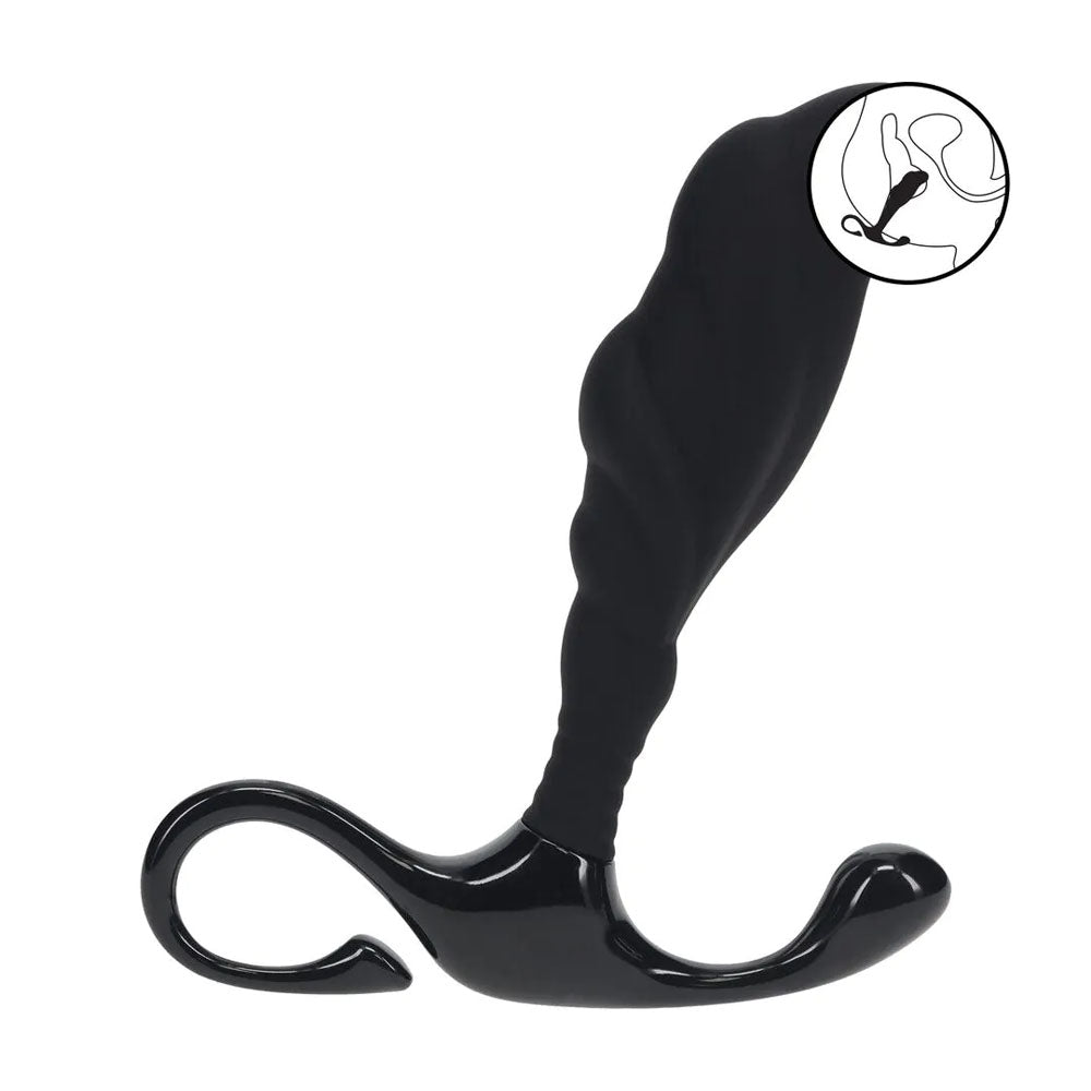 LEVELZ Rippled Hard Loop Prostate Massager - Large - Black (Body-Safe Silicone, USB Rechargeable, 20 cm)